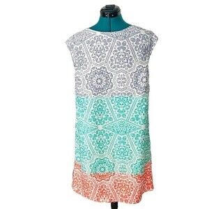 The Limited Multi Color Geometric Cap Sleeve Sheath Summer Lightweight Dress